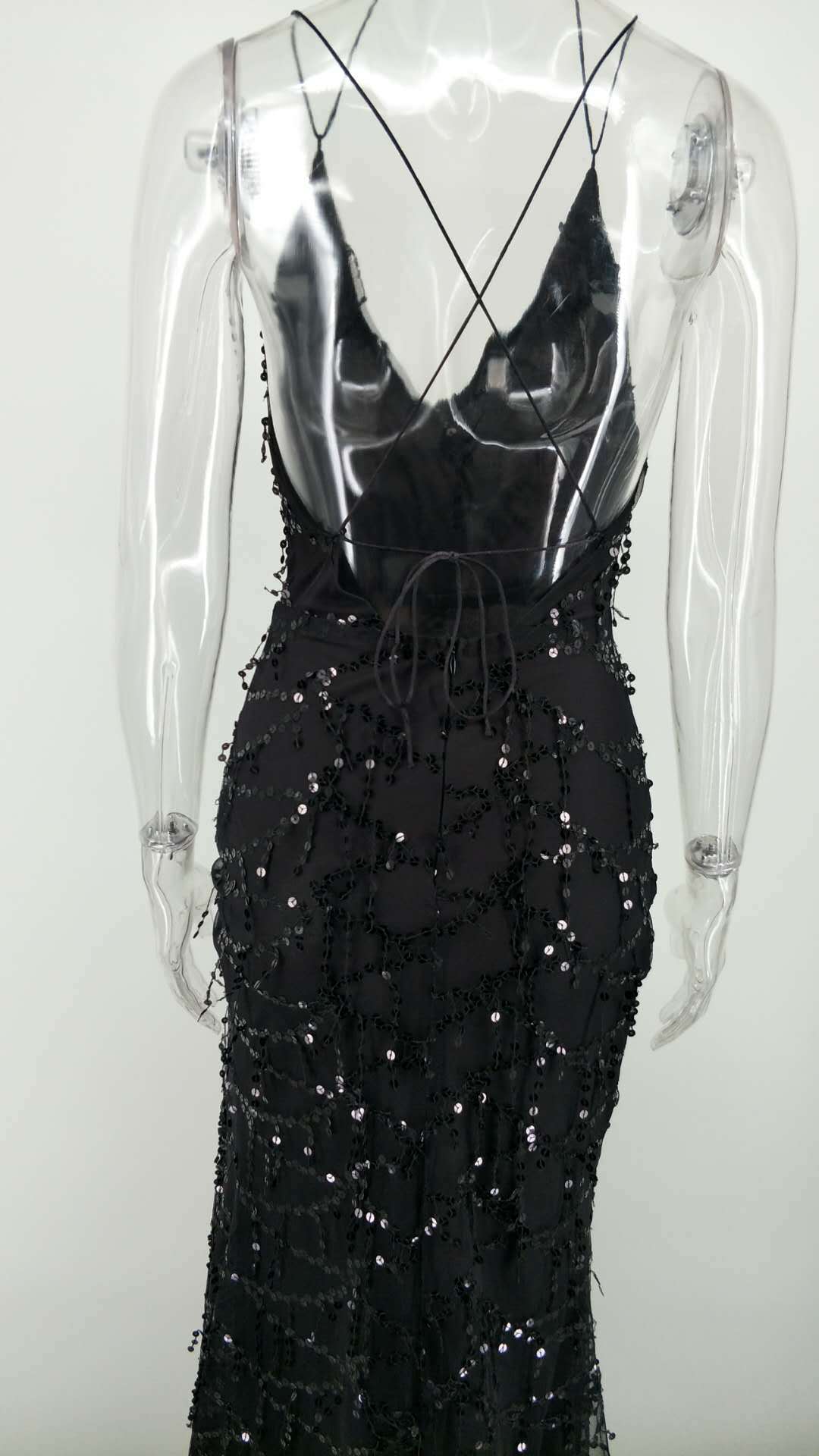 SZ60253 Sexy Black Gold Sequin Summer Dress